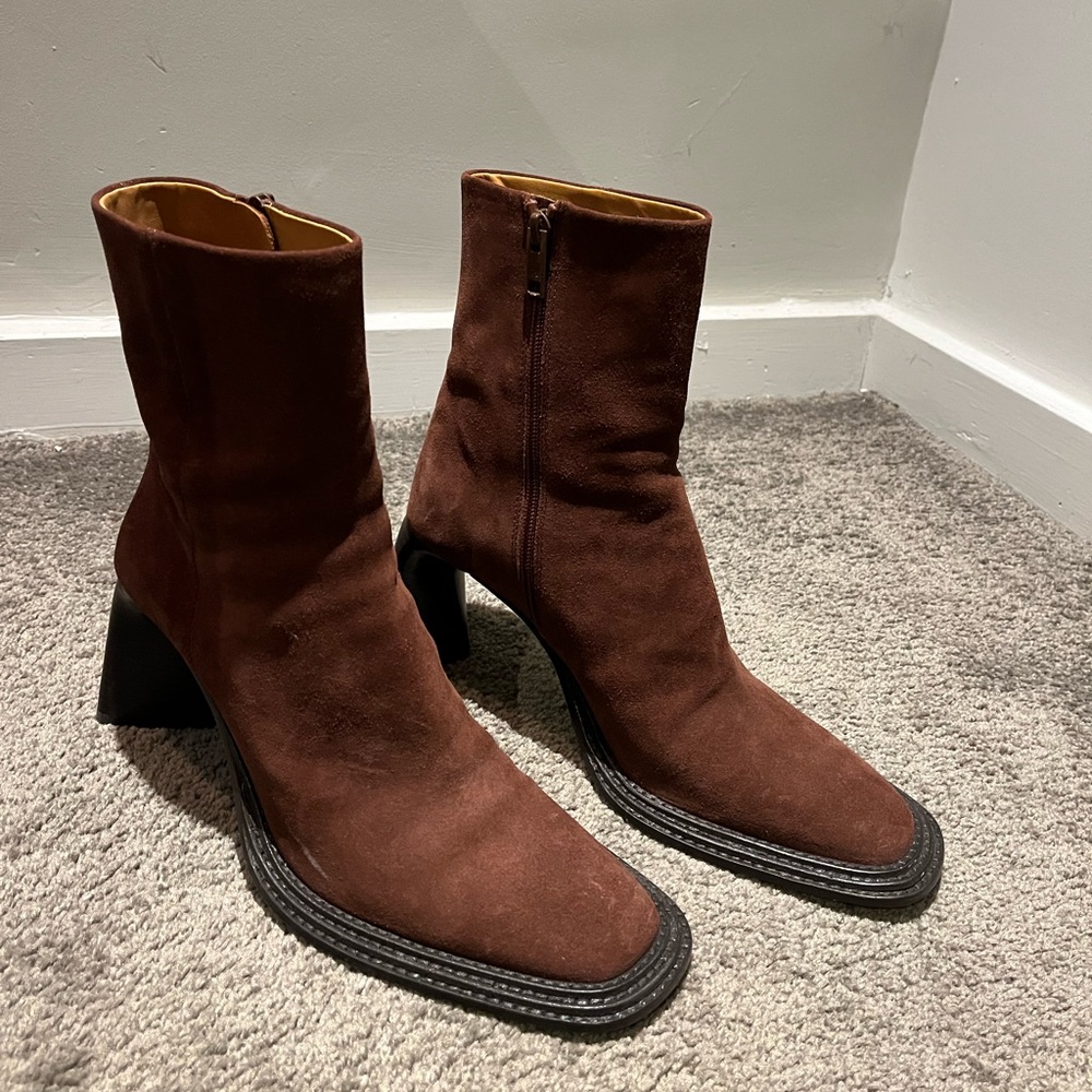 Alexander Wang Women's Brown Suede Ankle Boots with Block Heel